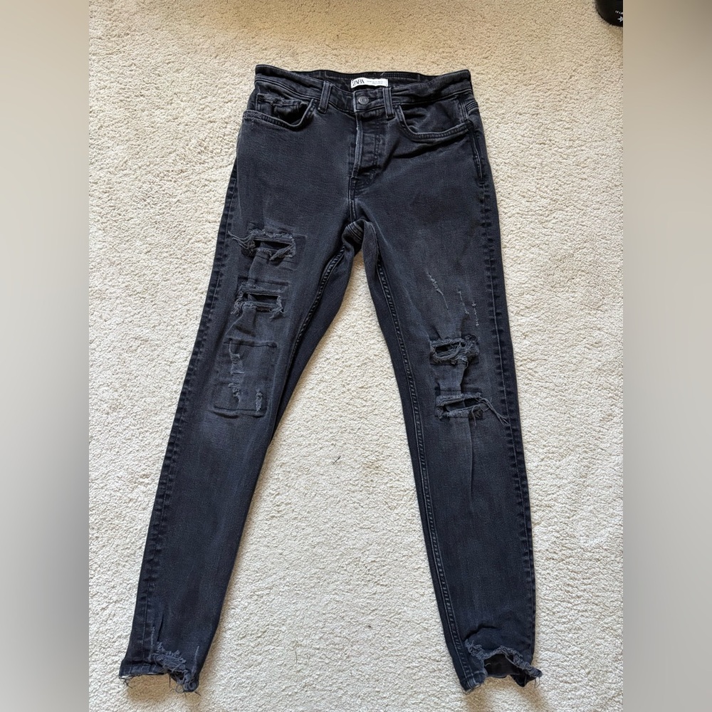 Zara Black Distressed Skinny Jeans